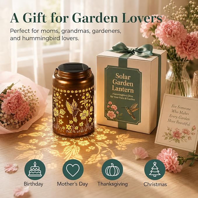 Solar Lanterns Outdoor Waterproof Hummingbird Garden Decor Gifts for Women Mom Grandma Hanging Solar Lights Metal Solar Decoration Outside for Yard, Patio, Backyard, Porch | Hanging Solar Lights Gifts for Mom Grandma Metal Solar Decoration Outside for ...