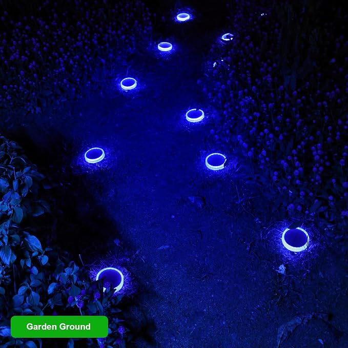 YiLaie Blue Solar Dock Lights Outdoor Waterproof Stick on Boat Deck Step Driveway Lights Solar Powered for Outside Warning Garden Patio Front Stairs Concrete Pathway Walkway (4 Pack)