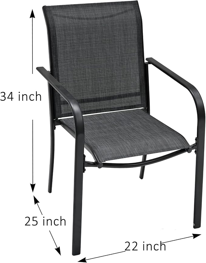 Patio Table and Chairs Set for 6 Person,54" Round Steel Slat Outdoor Table with 6PCS Breathable Textilene Stackable Chairs for Deck/Backyard/Poolside/Garden