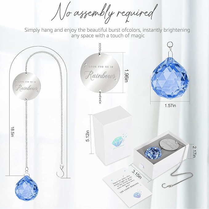 Mooncraftlogy Memorial Gift for Loss of Loved One, Light Crystal Suncatcher | Unique Sympathy Idea, Navy Blue Prism Crystal Ball, Grief Rainbow Sun Catcher, Bereavement Box for Mom Dad Son Daughter