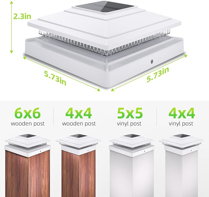 Post Cap Lights Outdoor 6pack, Waterproof Fence Post Solar Lights for 4x4 5x5 6x6 Wood/Vinyl Posts, White Solar Deck Post Lights with 2 Color Modes Decorate Garden Patio Porch Backyard