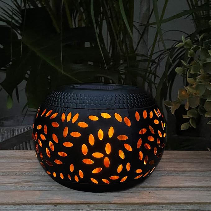 Solar Table Lights Outdoor Waterproof Flickering Flame Solar Lantern | Solar Lantern Decorative Metal Desktop Lamp for Gifts for Women Outside Garden Yard Patio & Indoor Tabletop Decor