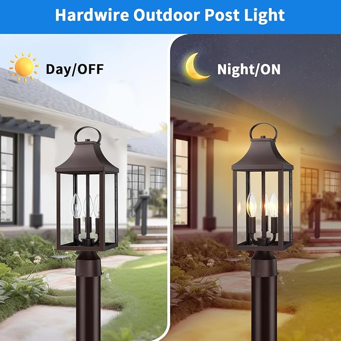 18.62 Post Light Outdoor, Large 3-Light Lamp Post Light Fixture, Brown | Modern Pillar Outside Lighting Waterproof Post Lantern Lamp Outdoor Post Light Fixtures Pole Lights for Porch, 1 Pack