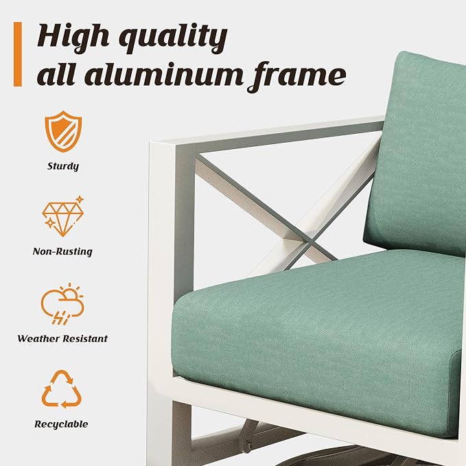 Aluminum Outdoor Patio Furniture Set with 43" Fire Pit Table, 9-Piece Outdoor Sectional with 5.2" Thick Cushions, Patio Conversation Sets for Backyard,(White,7 Seats)