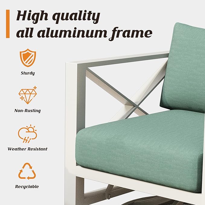 Aluminum Outdoor Patio Furniture Set with Fire Pit, 10-Piece Outdoor Sectional with 5.2" Thick Cushions, Patio Conversation Sets for Backyard,(White,8 Seats)