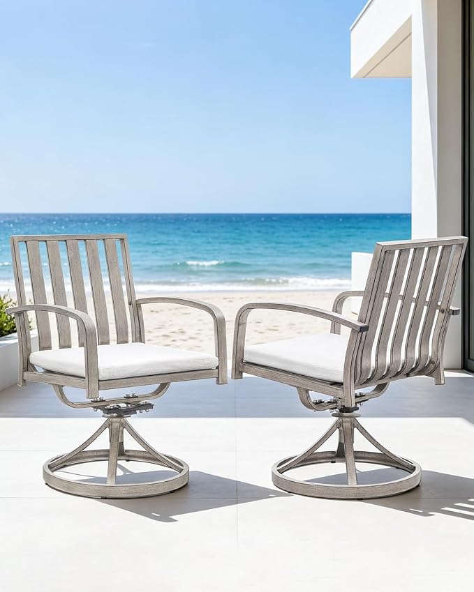 Never Rusts Aluminum Patio Dining Chairs Set of 2, 360°Swivel Outdoor Dining Chairs with Washable Cushions, Deep Seating Swivel Chairs Patio Furniture Set for Deck, Balcony, Garden, Poolside