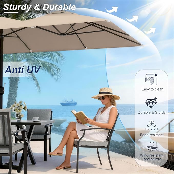 8 Pieces Patio Dining Set with Brown Umbrella,Outdoor Furniture Set Includes Hole Cut-Out Table and 4 Metal Backrest Chairs and 2 Swivel Chairs for Backyard,Garden,Poolside,Brown