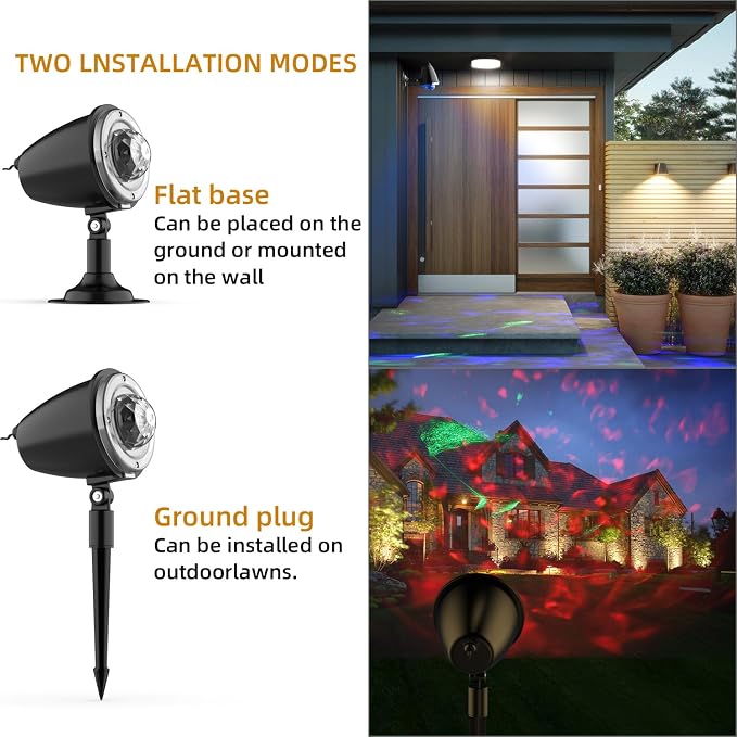 Christmas Laser Projector Lights - Waterproof Holiday Projector Outdoor with 10 Color, Aurora & Ocean Wave Pattern, Outside Landscapes Spotlights for House,Garden,Yard Halloween Christmas Decoration