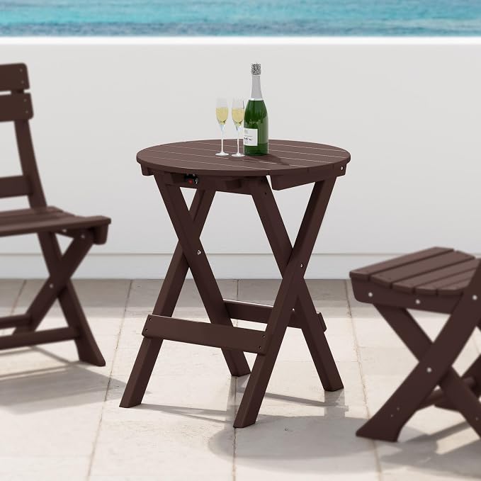 WestinTrends Malibu HDPE Outdoor 24.5 Inch Round Portable Folding Patio Dining Table, Dark Brown