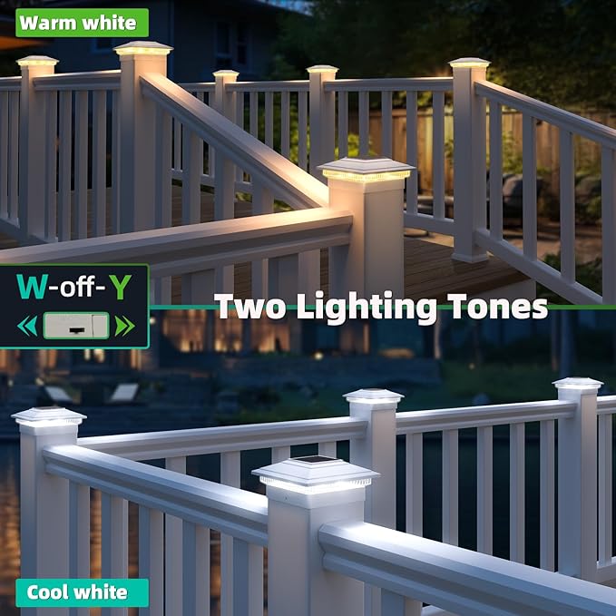Solar Post Cap Lights Outdoor 16pack, Waterproof Fence Post Solar Lights for 4x4 5x5 6x6 Wood/Vinyl Posts, White Deck Post Lights with 2 Color Modes Decorate Garden Patio Porch Backyard