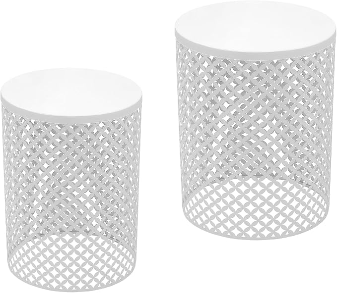 Set of 2 Outdoor Side Table, Garden Stool for Patio, Metal Accent Table Modern End Table, Patio Side Table for Garden, Balcony, Bedroom Indoor Outdoor Decorative, Cream White