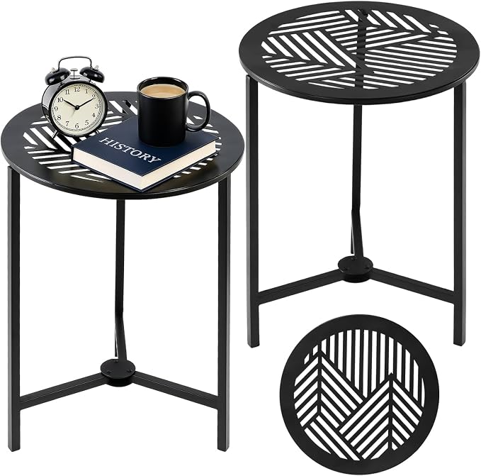 Party Zealot Set of 2 Small Round Metal Side Tables, 13-Inch Black Outdoor End Tables for Patio, Balcony, Porch or Garden – Weather-Resistant Corner Coffee Table for Small Spaces & Indoor Plant Stand