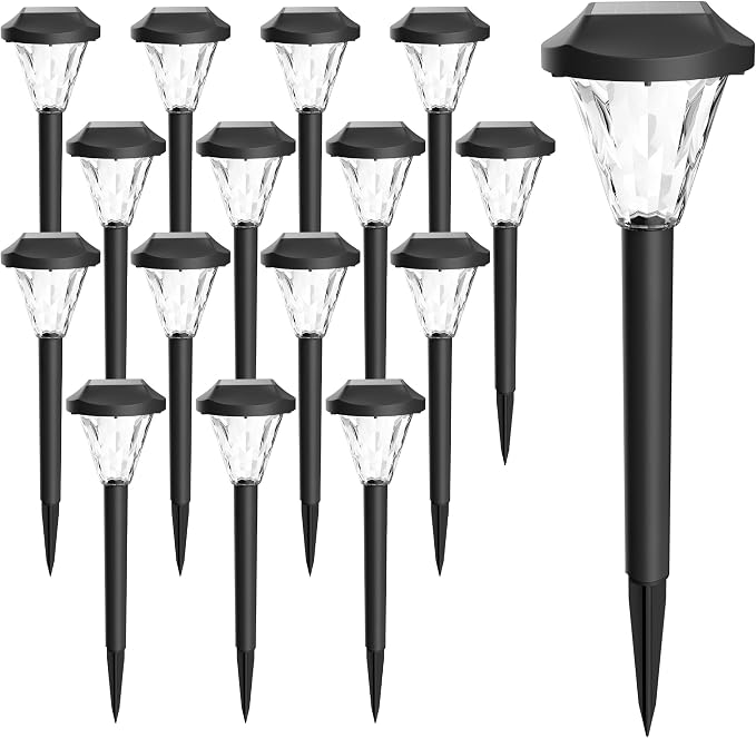 GIGALUMI 16 Pack Solar Lights Outdoor Waterproof, Solar Garden Lights | Outdoor Solar Lights for Yard, Yard Decorations Outdoor for Pathway, Patio, Garden, Driveway, Lawn, and Landscape(Warm White)