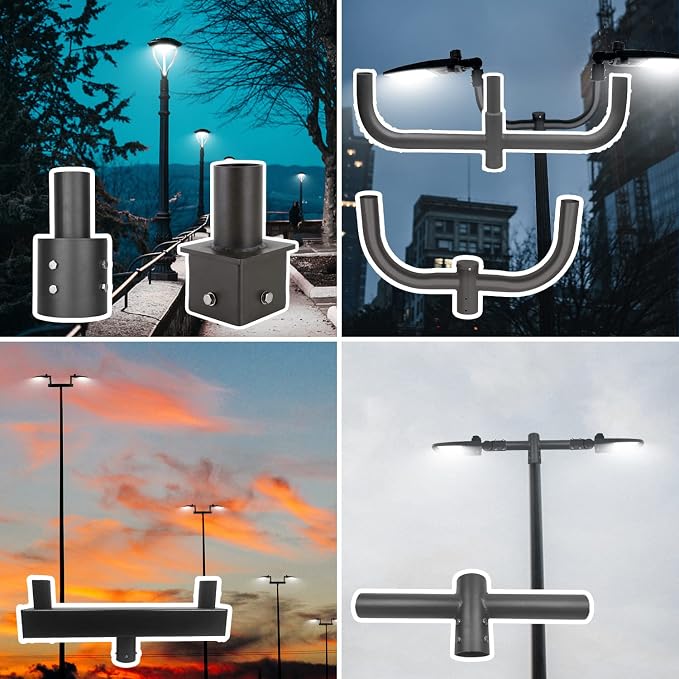 180 Degree Quad Bullhorn Tenon Adapte for 3 Lights,Outdoor Light Mounting Bracket for Round Pole,Triple Tenons for LED Parking Lot Light with Slip Fitte Mounting