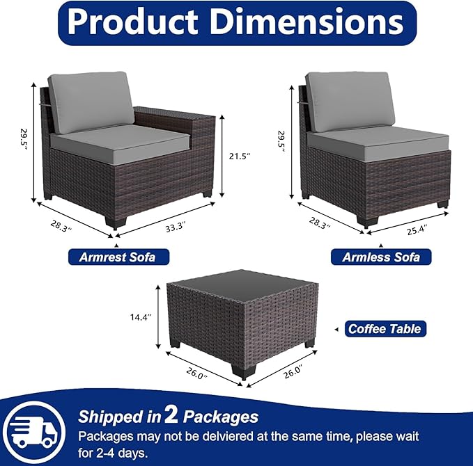 Outdoor Patio Furniture Set, 6 Pieces Outdoor Sectional Furniture High Backrest Patio Sofa, All-Weather PE Rattan Patio Conversation Set with Coffee Table & Cushions