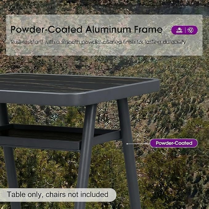 PURPLE LEAF Outdoor Patio Height Table with Shelve Counter Pub Dining Table for Balcony Patio Dark Grey