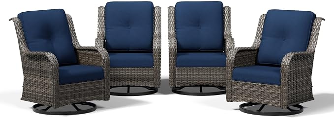 Joyside 4 Piece Outdoor Swivel Rocker Patio Chairs, Wicker Patio Furniture with High Back, Deep Seating, Wide Armrest, Thickened Cushions, Outdoor Rattan Furniture for Deck, Porch Use