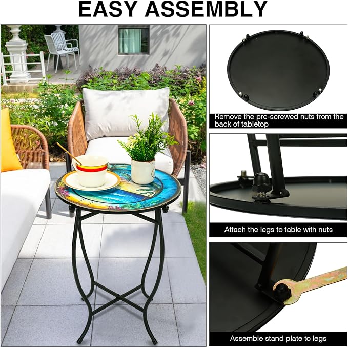 Indoor Outdoor Metal Round Side Table, 14 Inch Round Patio Coffee Bistro Table, Weather Resistant Black Metal Side Table for Patio Porch Garden Balcony Yard, Plant Stand for Indoor Outdoor Use