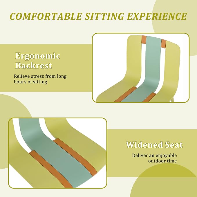 LUMISOL 5 Piece Outdoor Dining Table Set, All Weather Round Table and Chairs Set with Striped Color Block Chairs and Sturdy Metal Legs for Garden, Backyard, Poolside, Yellow+Green+Orange