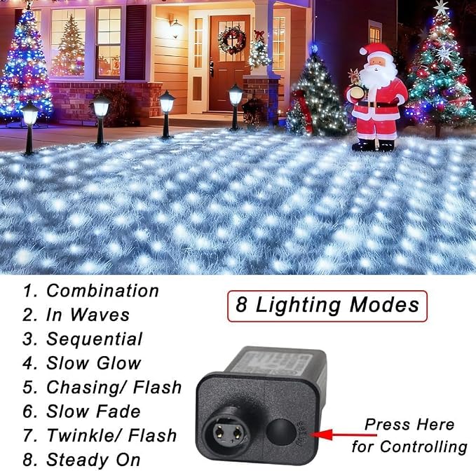 Pooqla Cool White Net Lights, 15x 5ft Christmas Lights Outdoor Clear Wire | 300 LED Large Net Mesh Lights Plug in, 8 Modes Waterproof Connectable Bushes Lights for Christmas Hedge Yard Decor