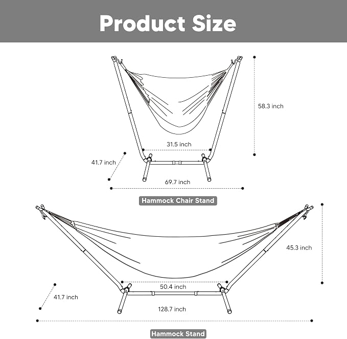 SUNCREAT 2-in-1 Convertible Backyard Fabric Hammock with Stand, Large Hammocks for Outside, Light Gray & Dark Gray