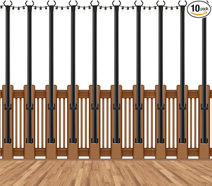 AHRLHR 10 Pack String Light Poles for Deck,5 Ft String Light Poles for Outside with Fixing Clips,Metal Poles for Outdoor String Lights, Hanging Light Poles for Fence Garden Backyard Wall Bistro