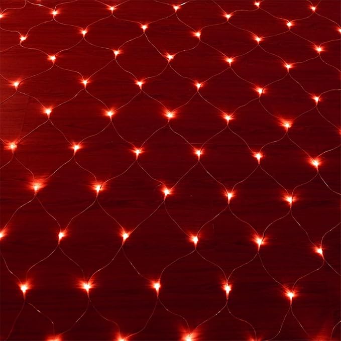 LJLNION Valentines Net Lights, 360 LED 12ft x 5ft Connectable Mesh Fairy String Lights, 8 Lighting Mode, Low Voltage Adaptor for Christmas Trees Bush Wedding Outdoor Holiday Garden Decorations, Red