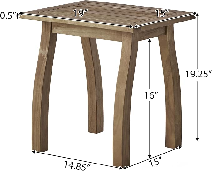 Acacia Wood Outdoor Side Table, Weather Resistant Slatted Design Patio Coffee End Table, Decorative Decorated Accent Table for Balcony Beach Poolside, Natural Stained (Natural Stained + Acacia Wood)