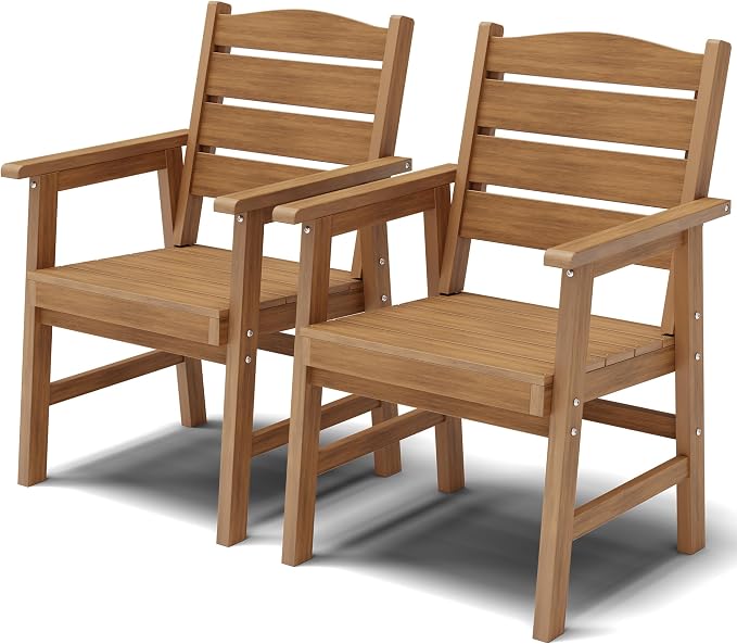 YEFU Outdoor Dining Chairs Set of 2: All-Weather Outdoor Chairs Set of 2 with Wide Seat and Armrests - Heavy-Duty Furniture Set Modern Patio Dining Chair for Outside/Deck/Pool 350lbs Capacity Teak