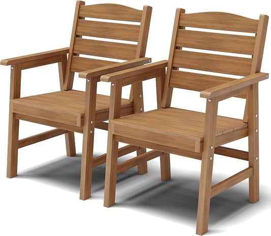 YEFU Outdoor Dining Chairs Set of 2: All-Weather Outdoor Chairs Set of 2 with Wide Seat and Armrests - Heavy-Duty Furniture Set Modern Patio Dining Chair for Outside/Deck/Pool 350lbs Capacity Teak