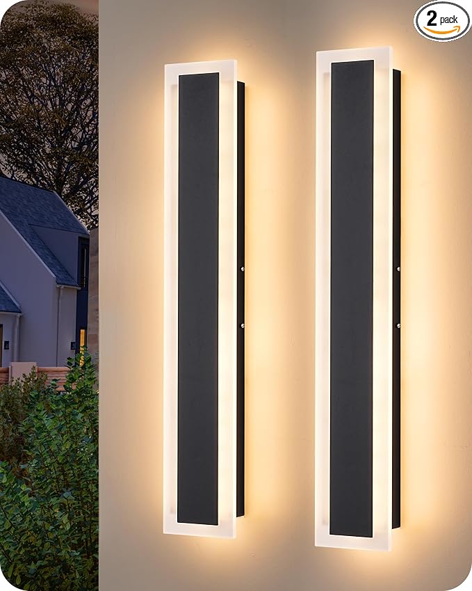 EDISHINE Upgraded 23.6" LED Modern Dimmable Linear Outdoor Wall Light 2pcs | Adjustable Brightness & Color Temperature, IP65 Waterproof, Memory Function, Long Exterior Lighting Fixtures for Garage