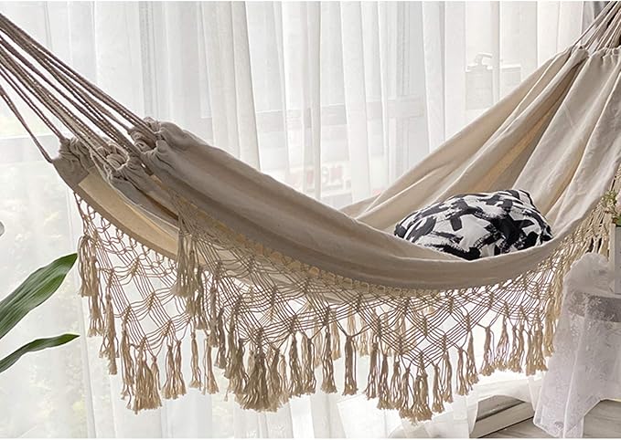 Handmade Boho Large Brazilian Macrame Fringe 2 Person Double Deluxe Hammock Swing Net Chair for Beach, Yard, Bedroom, Patio, Porch, Indoor, Outdoor, Wedding Decor 79" Lx 59" W