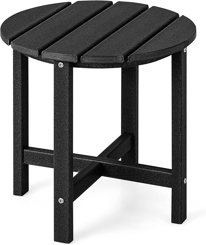 Tangkula Round Outdoor Side Table, 18 Inch Weather Resistant HDPE Adirondack Table, Outdoor Indoor Chairside End Tables, Patio Side Table for Lawn Garden Balcony Backyard, Easy Assembly (1, Black)