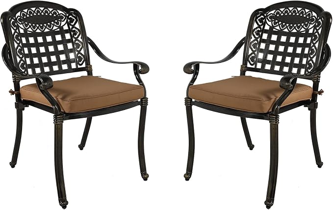 MEETWARM 2 Piece Patio Dining Chairs with Cushions, Outdoor All-Weather Cast Aluminum Chairs, Patio Bistro Dining Chair Set of 2 for Garden Deck Backyard, Dark Bronze
