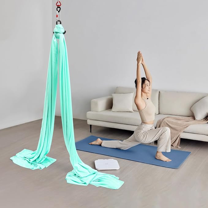 Aerial Yoga Hammock, 440 lbs Capacity Ceiling Mounted Aerial Silks Kit with 360° Swivel, Polyester Fabric for Home Gym Studio, 16.4ft