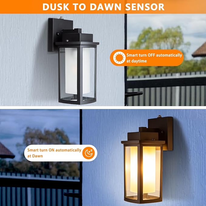 JYZ Dusk to Dawn Outdoor Wall Sconce Lighting, Exterior Outdoor Wall Mount Lantern, Waterproof Anti-Rust Porch Light Fixture, Modern Contemporary Outside Lamp for House Front Door Garage Patio Deck