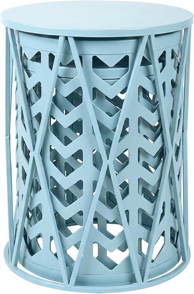 Y&M Set of 3 Round Heavy-Duty Side Table End Table, Coffee Table for Indoor Multifunctional Use, Outdoor Decorative Garden Stool Plant Stand-Light Blue