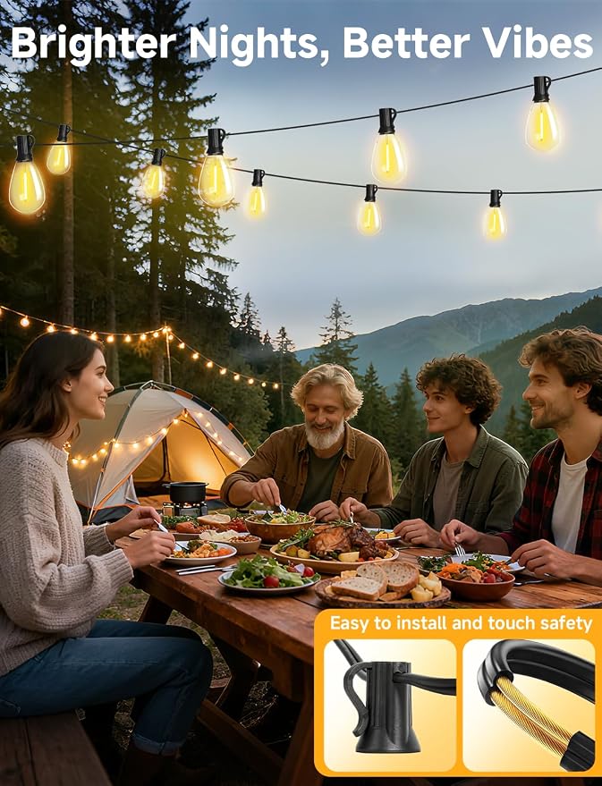 Likesky 130FT LED Outdoor String Lights with Remote Waterproof Patio Lights with Shatterproof S11 Bulbs, Dimmable Outside Hanging Light Connectable for Porch Backyard Yard Garden Decor 2700K