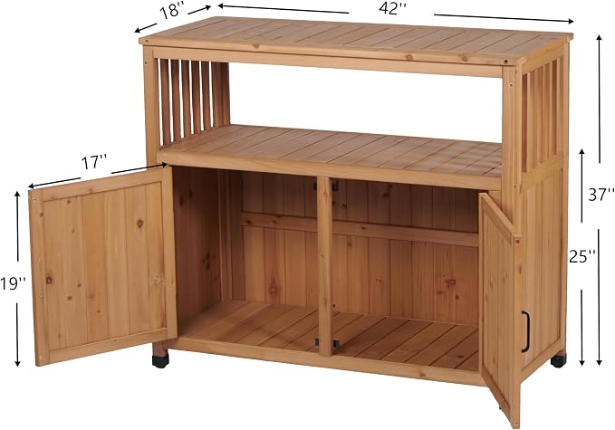 Outdoor Storage Cabinet, Patio Cabinet, Solid Wood Outdoor Console Table, Light Brown Slatted Fir Wood Outdoor Buffet Table, Serving Station, Bar Counter, 220 lb Capacity