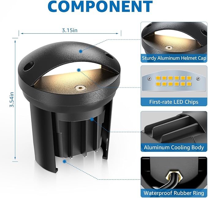 SUNVIE 5W Low Voltage Landscape Lighting Anti-Glare Outdoor In-Ground Lights 3000K Well Lights Low Voltage with Wire Connectors Waterproof LED Landscape Lighting for Pathway Garden, 12 Pack