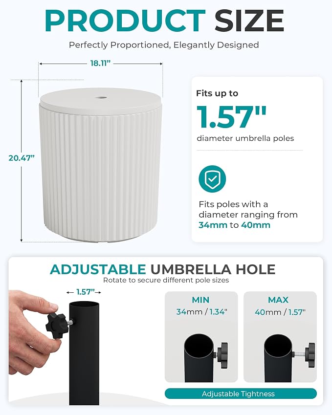SERWALL Outdoor Round Umbrella Side Table, 3-in-1 Ice Bucket & Side Table & Storage Box, Multi-Functional Use for Porch/Patio/Poolside, Beige