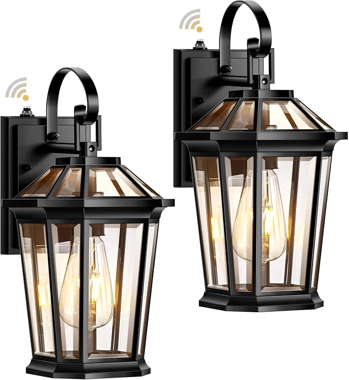 VIANIS Dusk to Dawn Outdoor Wall Lighting, Exterior Light Fixture Wall Mount for House Front Porch Light, Black Anti-Rust Aluminium Modern Outside Coach Lantern with Tempered Glass Shade for Garage