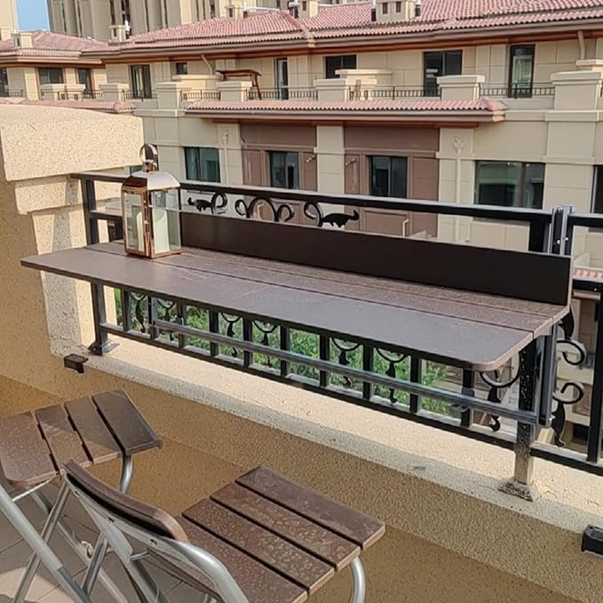 Outdoor Balcony Bar Railing Hanging Table,Multifunctional Leisure Table,Wall-Mounted Railing Bar Side Tables,Folding Wall Desk Hanging Adjustable Deck Coffee Patio Garden Dining Room Furniture Table