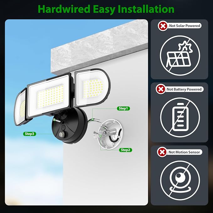 13000LM LED Flood Light Outdoor, Dusk to Dawn Security Light with Photocell, 130W Super Bright Hardwired Floodlight, 3 Adjustable Heads, IP65 Waterproof for Garage, Yard, Driveway, 6500K Daylight