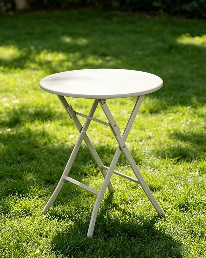Round Foldable Table,Outdoor Patio Table with Stainless Steel Frame for Balcony, Garden, Patio and Indoor Use (Off-White)