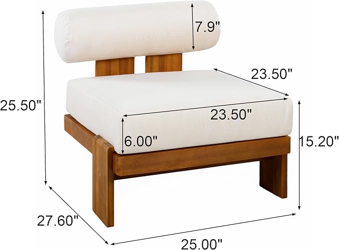 Merax Patio Club Chair Set of 2, Acacia Wood Frame with Waterproof Cushions & Round Backrest for Garden, Deck & Balcony, Beige+Teak