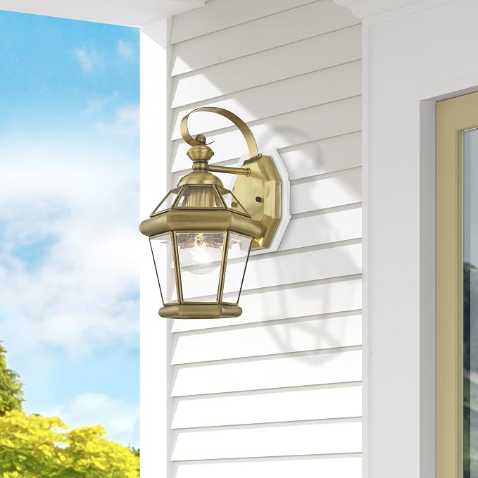 Livex Lighting 2051-91 Monterey 1 Light Outdoor Brushed Nickel Finish Solid Brass Wall Lantern with Clear Beveled Glass | Clear Beveled Glass; Solid brass construction