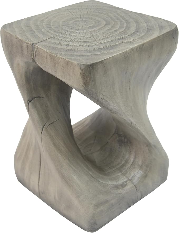 Faux Concrete Side Table Outdoor Faux Stone End Table, Round Outdoor Accent Table, Garden Stool Plant Stand for Porch, Backyard - Grey