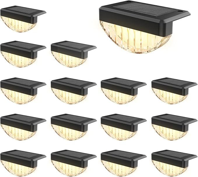 VOLISUN 16 Pack Solar Deck Lights Outdoor, Warm White LED Solar Step Lights for Outside, Waterproof Fence Light for Patio, Deck, Stairs, Yard, Pool and Porch (Black)