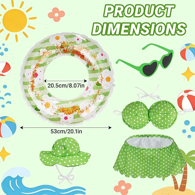 hoyuwak Bikini Goose Outfits Summer Hawaiian Porch Goose Outfits with Swimming Ring Sunglasses Hat for 23" Geese Yard Decor